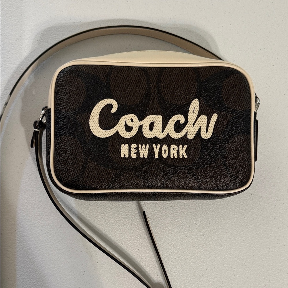 Coach Brown Signature Camera Crossbody with Cream Piping